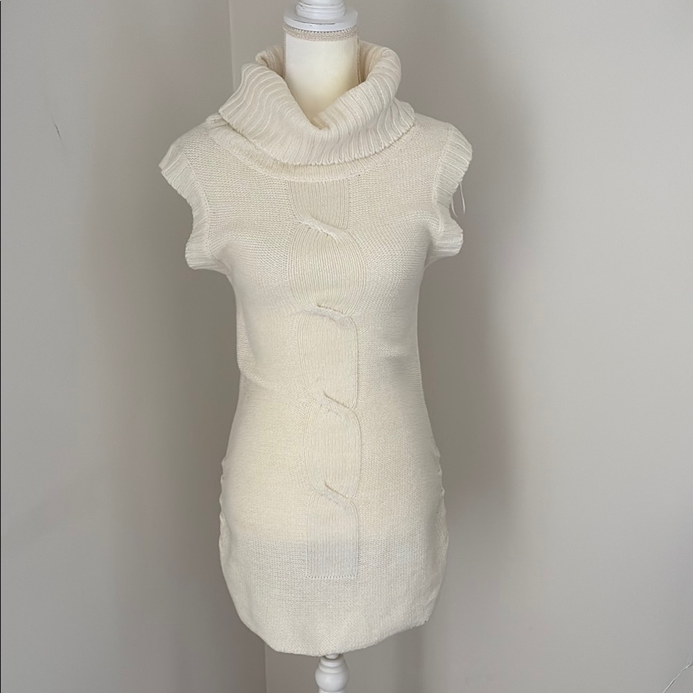 Ivory Sleeveless Turtleneck Sweater Dress
